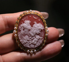925 sterling silver cameo brooch pendant red vintage jewelry estate jewelry gift picture