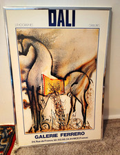 Salvador Dalí vintage French art exhibit poster, galerie ferrero, trojan horse picture