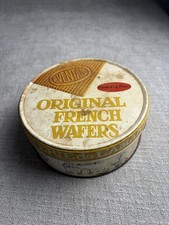 Vintage Original French Wafers White Round Metal Biscuit Tin France Bakery Decor picture