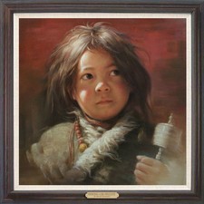 Hand Painted Oil Painting art Female Tibetan little girl On Canvas 30