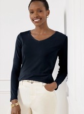 NWT Talbots Women’s Size 2X Black Pima Cotton V-Neck Long Sleeve Pullover Tee picture