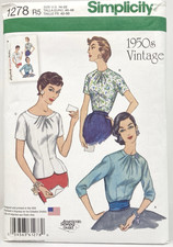 Simplicity 1278 Vintage 1956 Fitted Blouse Misses Sz 14 22 Pattern UNCUT picture