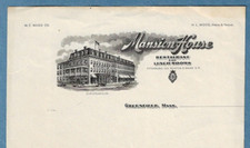 c1915 GREENFIELD, MA letterhead The MANSION HOUSE ~ Fitchburg Boston Maine R.R. picture