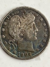 1904-O 25c Silver Barber Quarter AU Semi Key Date Bullion Eye Appealing Tone picture