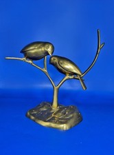 Vintage Solid Brass Double Birds on Branch Sculpture MCM Art Nouveau Figurine picture