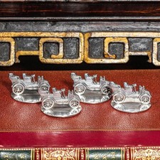 Rare Set of (4) Asprey Antique Sterling Silver Automobile Car Travel Menu Holder picture