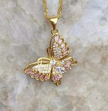 2 Ct Round Cut Simulated Diamond Pretty Butterfly Pendant 14k Yellow Gold Plated picture