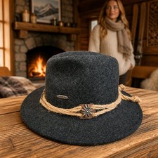 EHG Bavarian German Alpen Hat Wool Sz Small Dark Gray Edelweiss October Fest picture