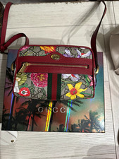 Gucci GG Monogram Floral Canvas Crossbody Bag,Red Leather picture