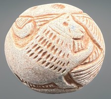Near Eastern Bactrian Stone Stunning Carved Lion And Bird Large Bead picture