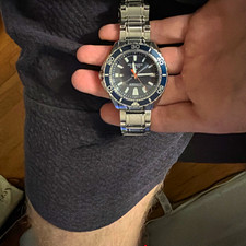 Citizen Eco-Drive Diver 42mm Black Dial Blue Bezel Steel Bracelet Date picture