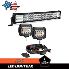 22Inch 306W Triple Row LED Light Bar & 2x 4 Inch Cube Lights for Offroad Driving picture