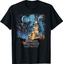 Star Wars A New Hope Faded Vintage Retro Poster Disney+ T-Shirt picture