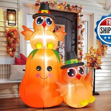 FunFanso 5FT Thanksgiving Inflatable Turkey on Pumpkin with LED Lights, Blower picture