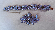 KRAMER OF NY Lavender Rhinestone Bracelet Brooch Demi Parure Set Vintage picture