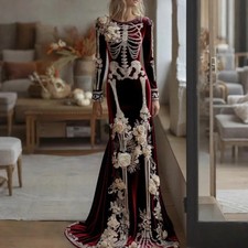 Spooky Skull Round Neck Dress Halloween Masquerade Performance Clothing Women's  picture