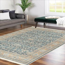 Alfa Rich 3x5 Runner Rugs, Ultra-Thin Oriental Blue Gold Rug, Non-Slip, Washable picture