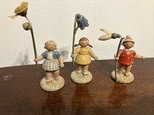 Vintage German ERZGEBIRGE Klemm & Ellman?   Miniature Wood Girls W Flower picture