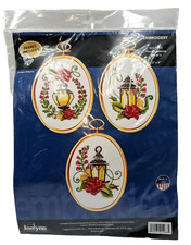 Janlynn Needlecraft Embroidery Kit Floral Lanterns 3 Designs Frames Included NOS picture