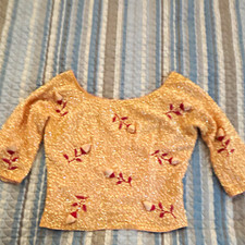 Vintage 1950s 1960s House of Gold Beaded Sequin Wool Sweater Shell Pink Rose 36 picture