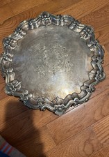 Antique Large Walker And Hall Sheffield Silver Plate footed Serving tray picture