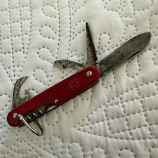 Vintage Victorinox Victoria Swiss Army Knife Red MultiTool Corkscrew Bail patina picture