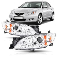 2004-2009 Mazda 3 Headlights Assembly Pair Halogen Black Housing Amber Reflector picture