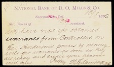1892 National Bank of D. O. Mills Sacramento CA Victorian Postal Card Ephemera picture