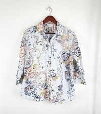 Chicos 2 Blue Floral 3/4 Sleeve Button Up Blouse Women’s Large  picture