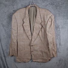 Vintage Giorgio Armani Le Collezioni Linen Blazer Mens 42R Tan Blue Check Italy picture