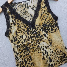 Y2K Indie Sleaze Leopard Print Lace Trim Feminine Tank Top PAPAYA Women Medium picture