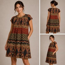 NY Collection Shift Dress Womens 2X Multi-Color New Medallion Print Chain Neck picture