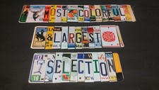 LICENSE PLATE LETTERS NUMBERS SYMBOLS PIECES COLORFUL CRAFTS SIGNS ART MANCAVE picture