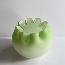 Vintage Fenton Lime Sherbet Satin Glass Rose Bowl Vase Green White Cased 1970s picture