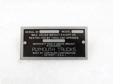 DATA PLATE VINTAGE FOR PLYMOUTH TRUCK 1935-41 #V264-7 picture