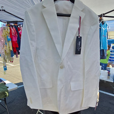 Thflex Men's White Linen Blazer 42R Single-Breasted One-Button Notch Lapel picture