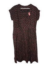 Vintage Handmade Dress Xl  Short Sleeve Maxi Shoulder Pads Zipper Black Pink picture