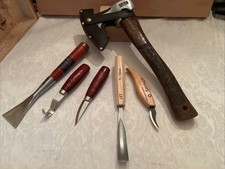 Hunters Hatchet Wood Carving Set Hook, Pelican & StraightKnife Bent Gouge Chisel picture