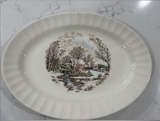 Edwin M. Knowles Semi-Vitreous Oval Platter Winter Landscape 11.5” x 8.75” picture