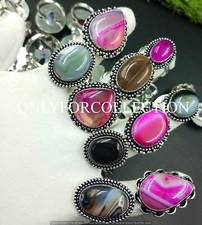 Gift Multi Botswana Agate Gemstone 925 Sterling Silver Plated Handmade Lot Rings picture