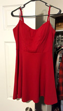 Women’s Red Solid V-Neck Strappy Sleeveless Fit & Flare Short Dress M picture
