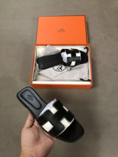 Hermes Oran H Logo Sandals Black Women’s Size 38 US 8 With Box picture