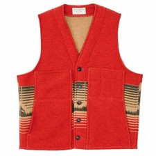 Filson Jacquard Wool Vest Made in USA Red Khaki Forest Moose Graphic S NWT picture
