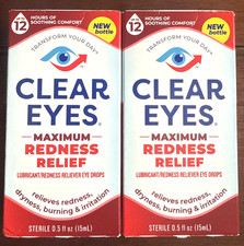 LOT OF 2 Clear Eyes, Maximum Redness Relief Eye Drops, 0.5 Fl Oz EXP 06/2027 picture