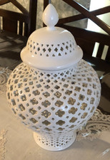 VINTAGE TWO'S COMPANY Porcelain White Carthage Large Pierced Lantern 12 Inch picture