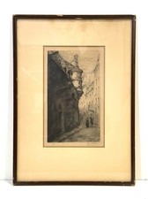 Antique Charles Forget Paris Etching Print Signed Framed picture