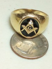 Freemason Round Masonry Black Enamel Club Ring W/ Rhinestone TK316 Size 10 C23 picture