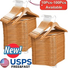 Wooden Hangers Pack of 10 20 & 50 & 100 Coat Hangers Premium Natural Finish Home picture