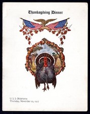 US 1917 NAVY BATTLESHIP U.S.S. OAKLAHOMA THANKSGIVING DINNER MENU picture