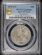 1873-CC No Arrows Seated Liberty Half Dollar PCGS VF Details Bent picture